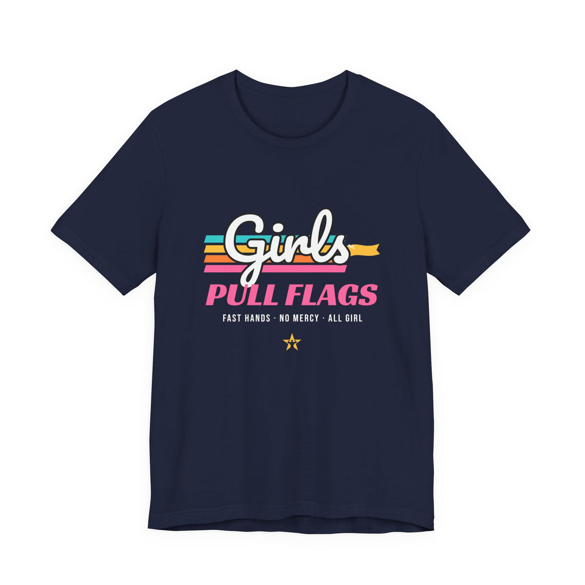 Girls Pull Flags Football t-shirt in Navy, front print