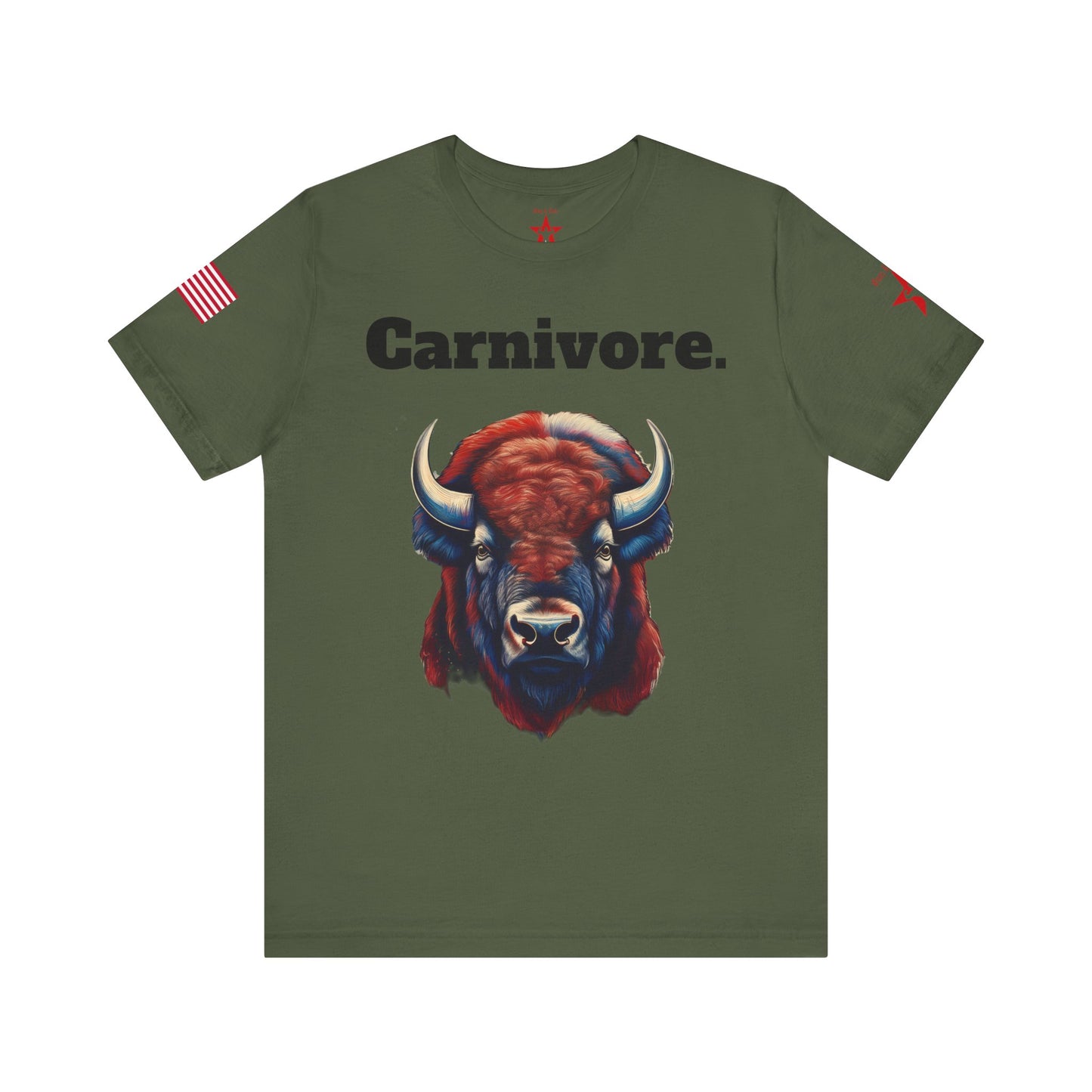 Patriotic Buffalo Carnivore Graphic Tee – Unisex Jersey Short Sleeve T-Shirt | Bold American Flag Bison Shirt