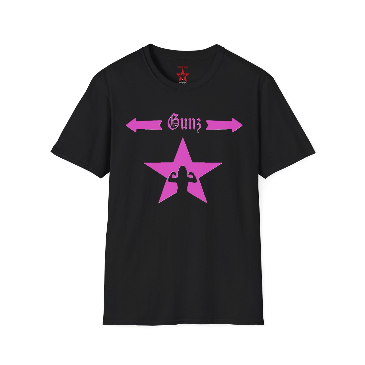 Gunz up front, Bunz in the rear Unisex Softstyle T-Shirt - Pink Graphic Tee for Fitness Enthusiasts