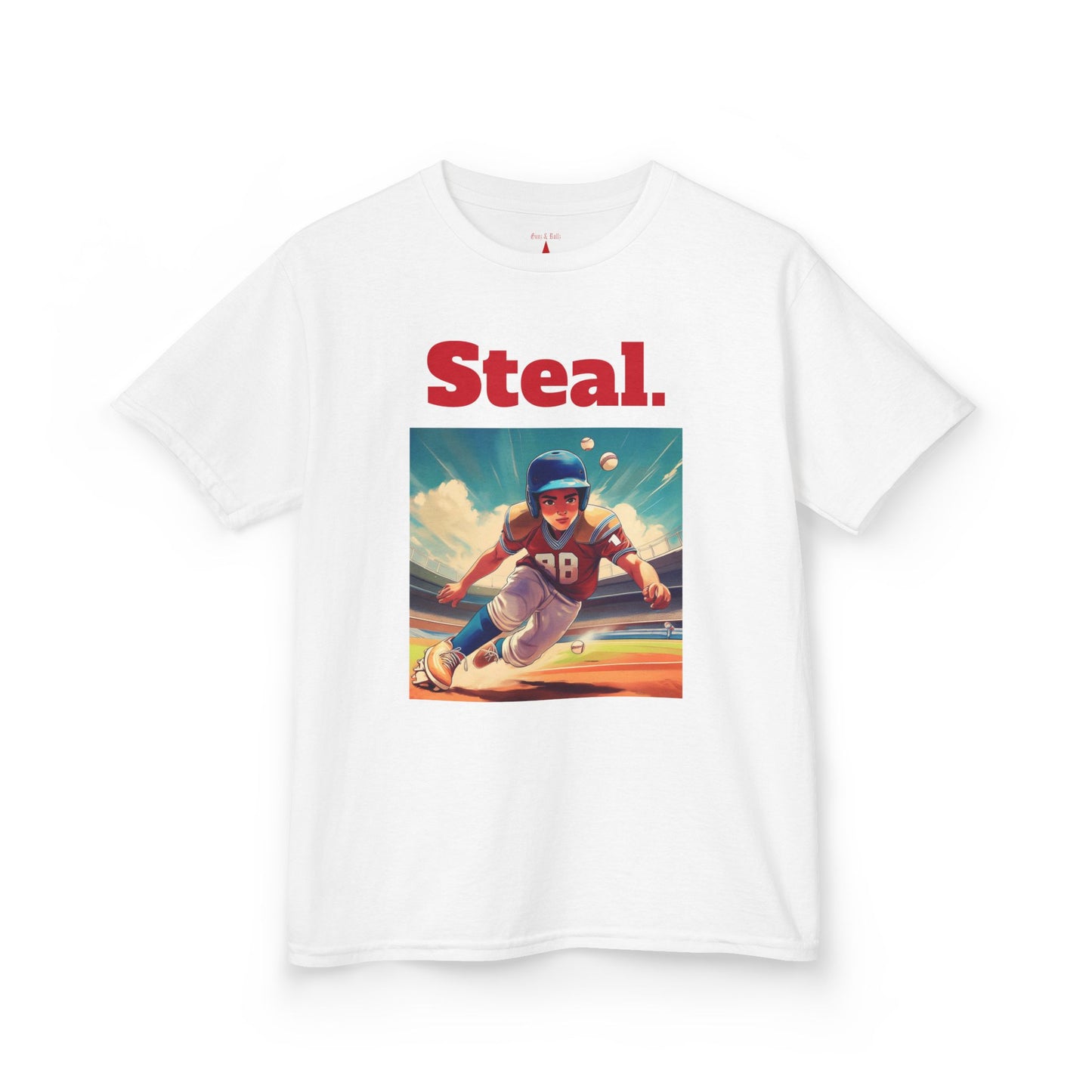 Kids Baseball “Steal” T-Shirt – Fun Graphic Tee for Active Play | Soft Heavy Cotton Shirt for Young Athletes