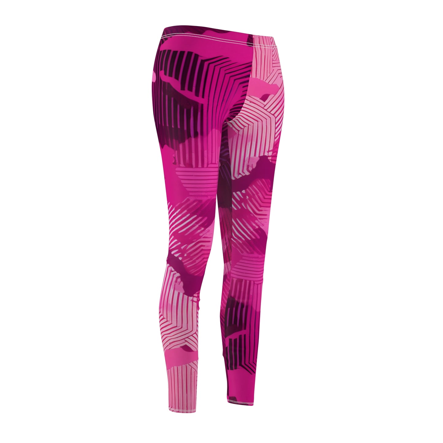 Women’s Pink Abstract Leggings – Vibrant Cut & Sew Casual Activewear | Suede Skinny Fit Yoga Pants