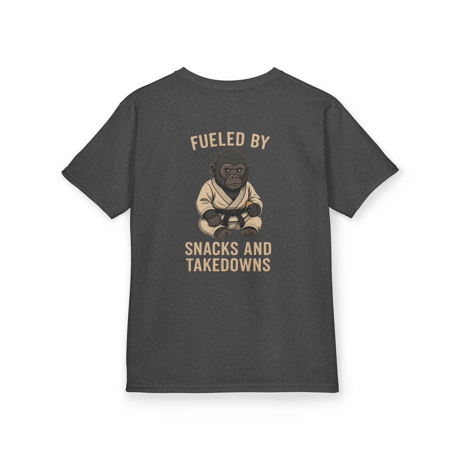 Kids “Fueled by Snacks and Takedowns” Gorilla Jiu-Jitsu Tee