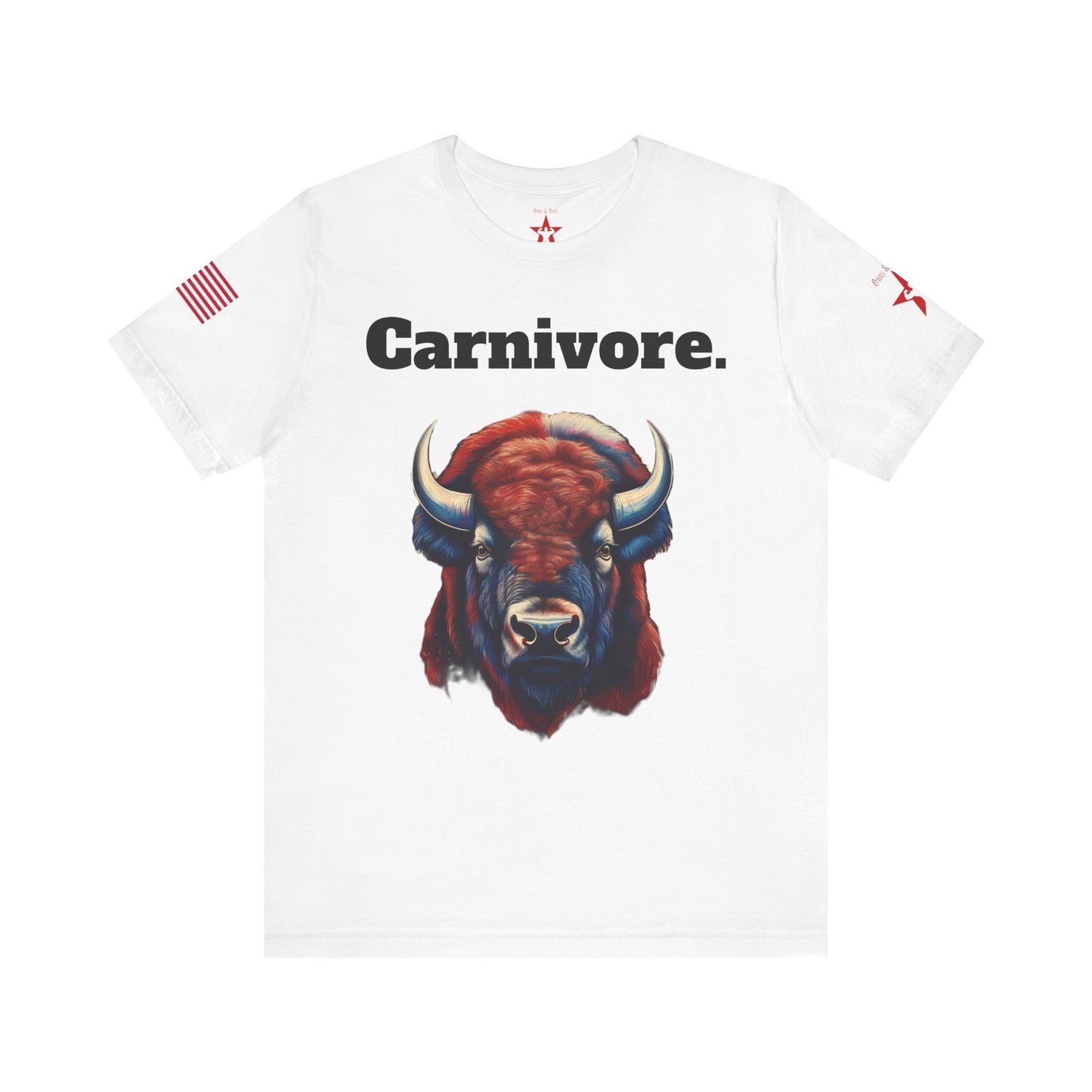 Patriotic Buffalo Carnivore Graphic Tee – Unisex Jersey Short Sleeve T-Shirt | Bold American Flag Bison Shirt