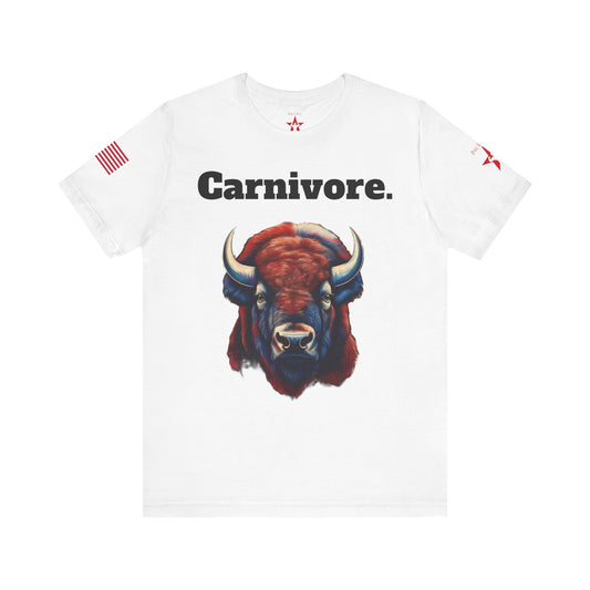 Patriotic Buffalo Carnivore Graphic Tee – Unisex Jersey Short Sleeve T-Shirt | Bold American Flag Bison Shirt