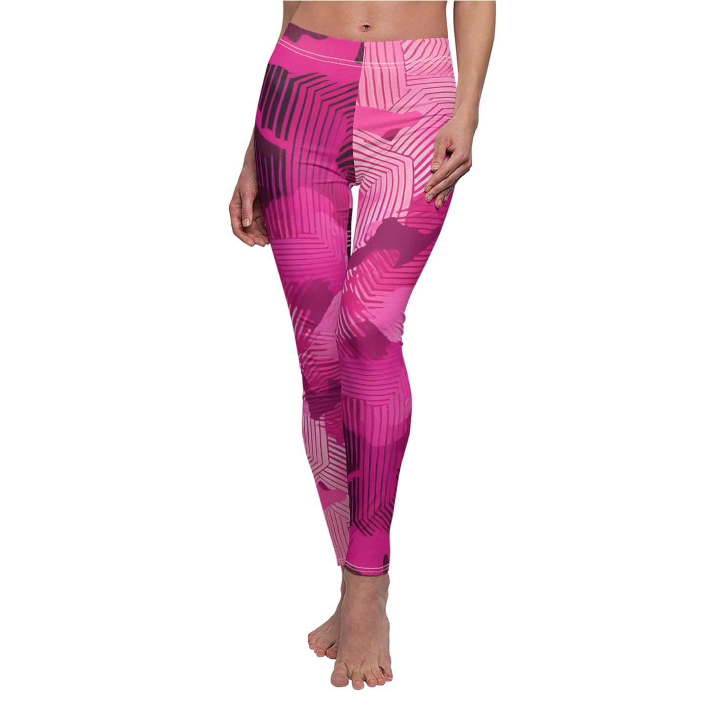 Women’s Pink Abstract Leggings – Vibrant Cut & Sew Casual Activewear | Suede Skinny Fit Yoga Pants