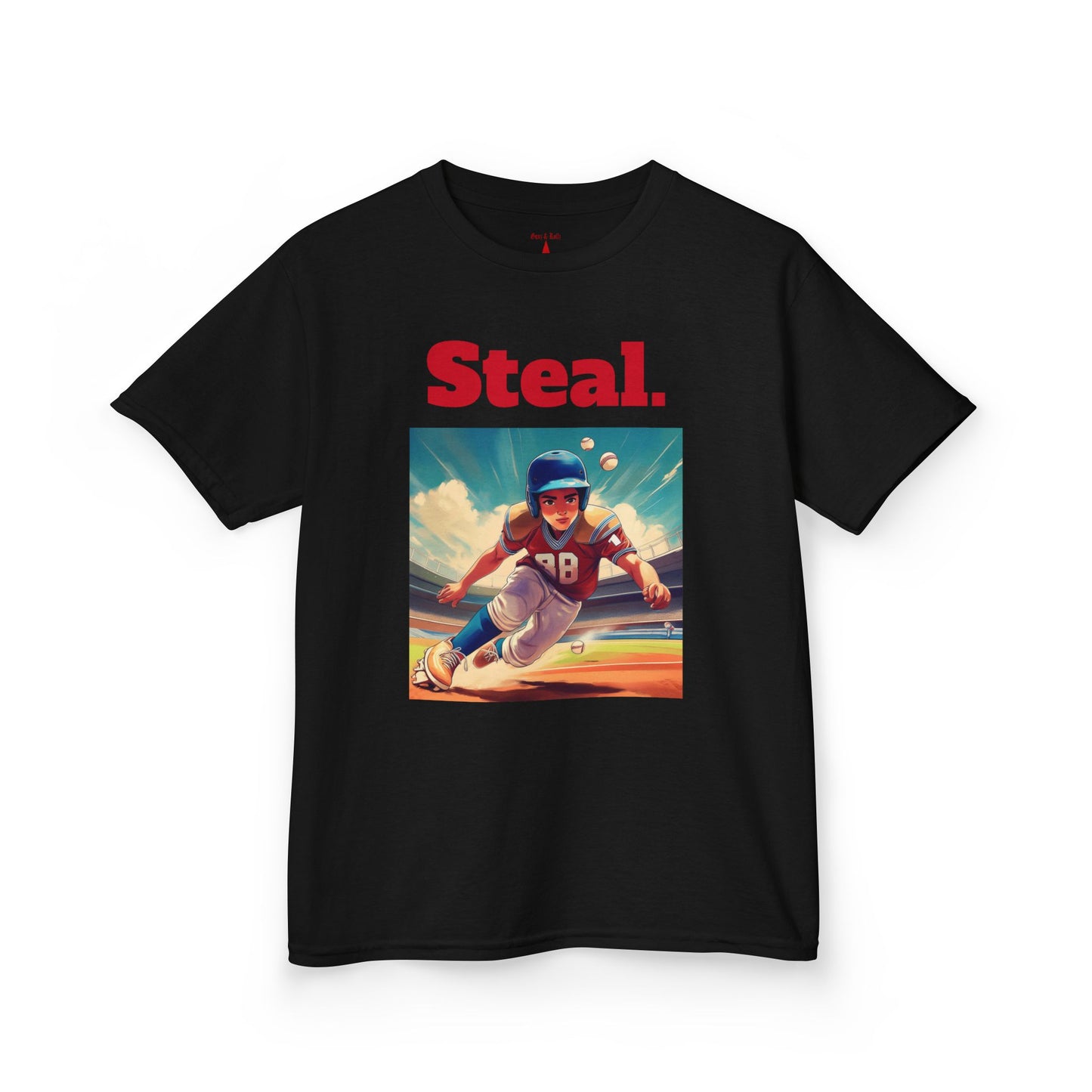 Kids Baseball “Steal” T-Shirt – Fun Graphic Tee for Active Play | Soft Heavy Cotton Shirt for Young Athletes