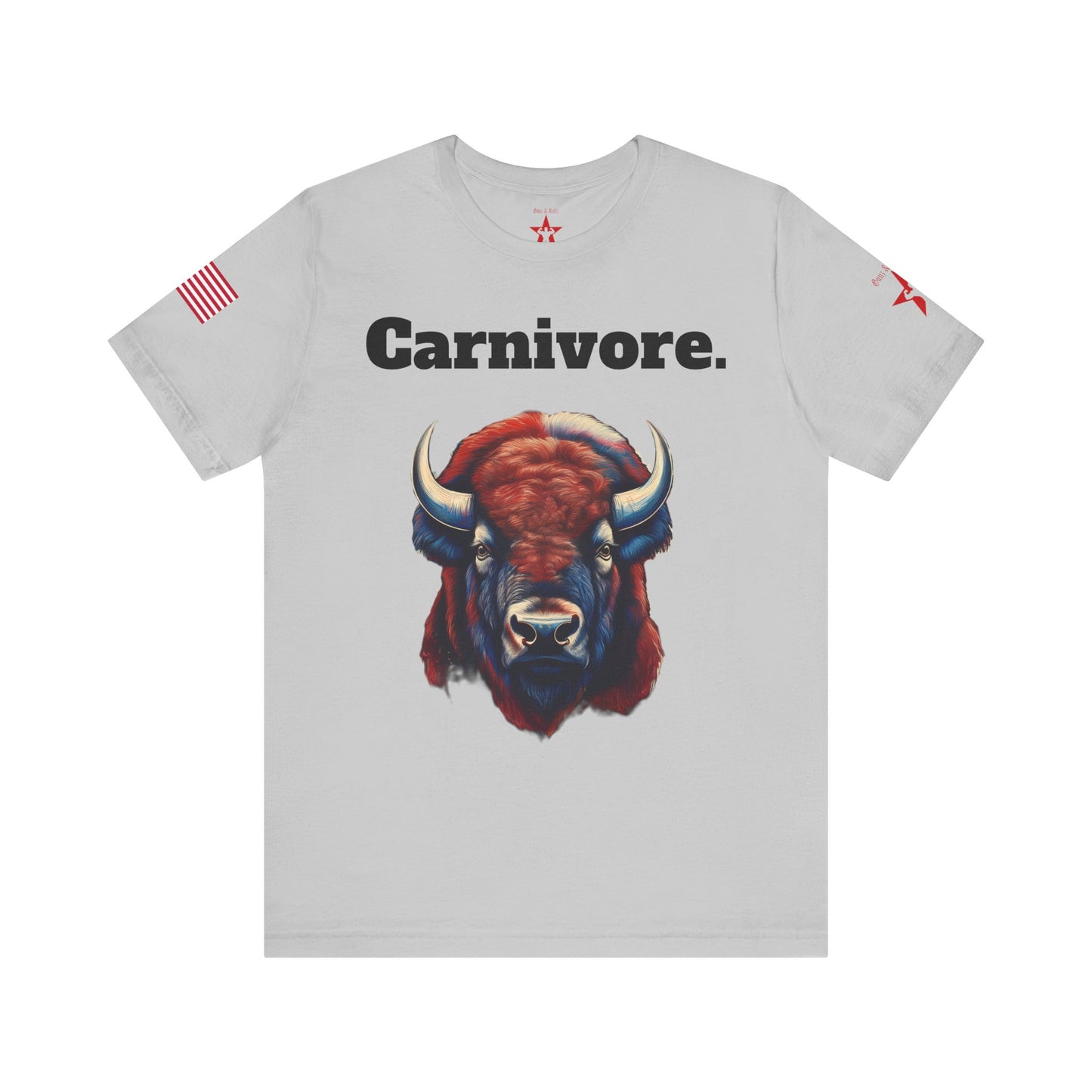 Patriotic Buffalo Carnivore Graphic Tee – Unisex Jersey Short Sleeve T-Shirt | Bold American Flag Bison Shirt