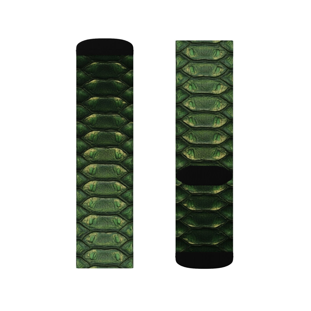 Snake Scale Sublimation Socks — Green Reptile Pattern Crew Socks