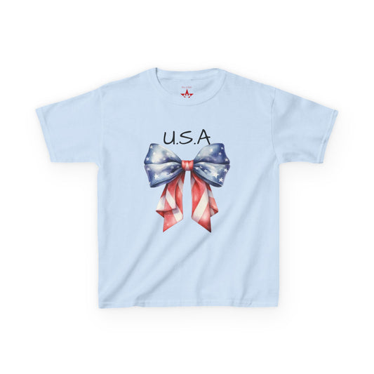 Patriotic Kids Tee - USA Bow Design, Independence Day Shirt, 4th of July Outfit, Kids' T-Shirt, American Pride Apparel