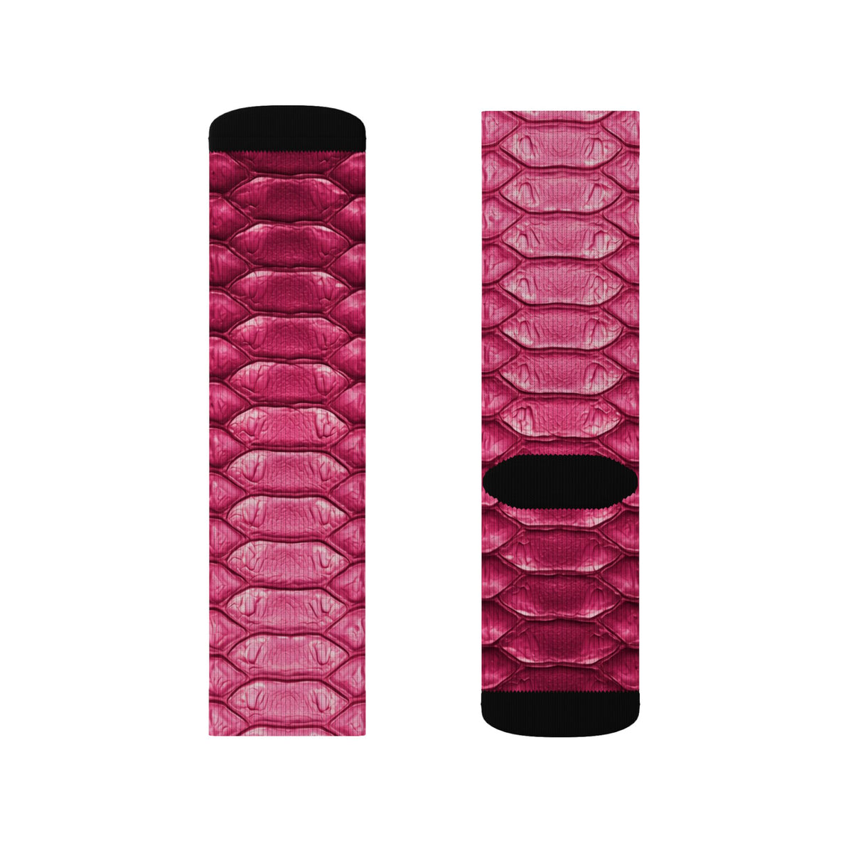 Pink out Snake Scale Sublimation Socks — Green Reptile Pattern Crew Socks