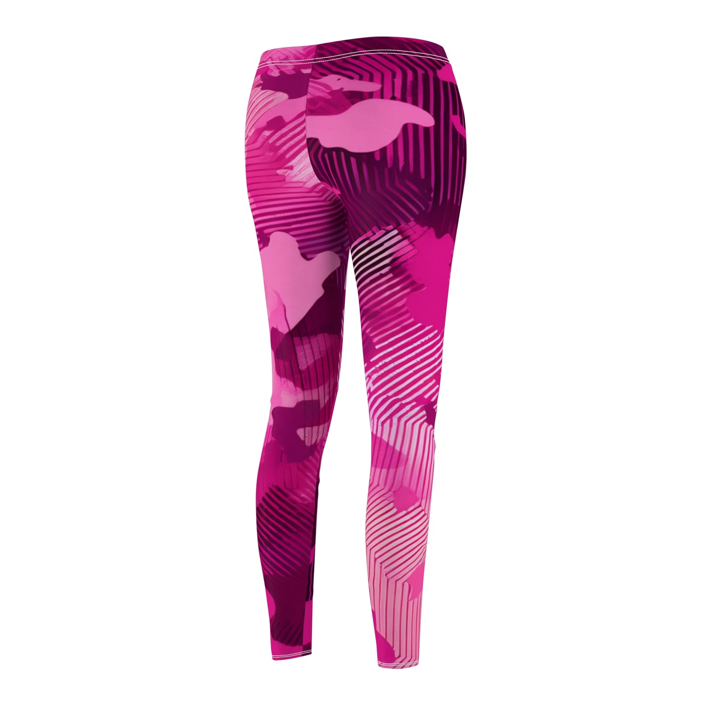 Women’s Pink Abstract Leggings – Vibrant Cut & Sew Casual Activewear | Suede Skinny Fit Yoga Pants