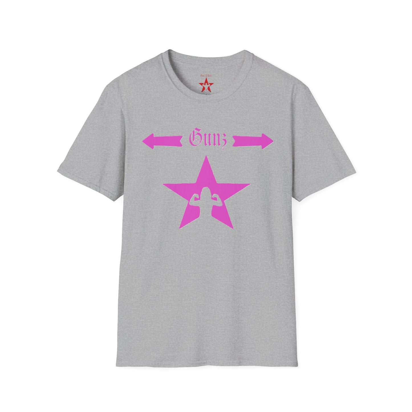 Gunz up front, Bunz in the rear Unisex Softstyle T-Shirt - Pink Graphic Tee for Fitness Enthusiasts