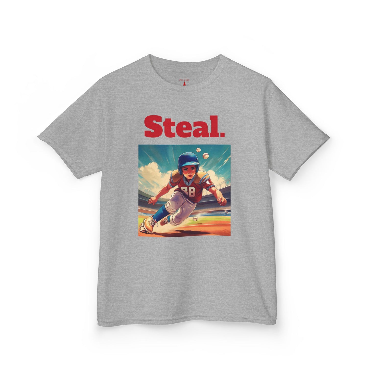 Kids Baseball “Steal” T-Shirt – Fun Graphic Tee for Active Play | Soft Heavy Cotton Shirt for Young Athletes