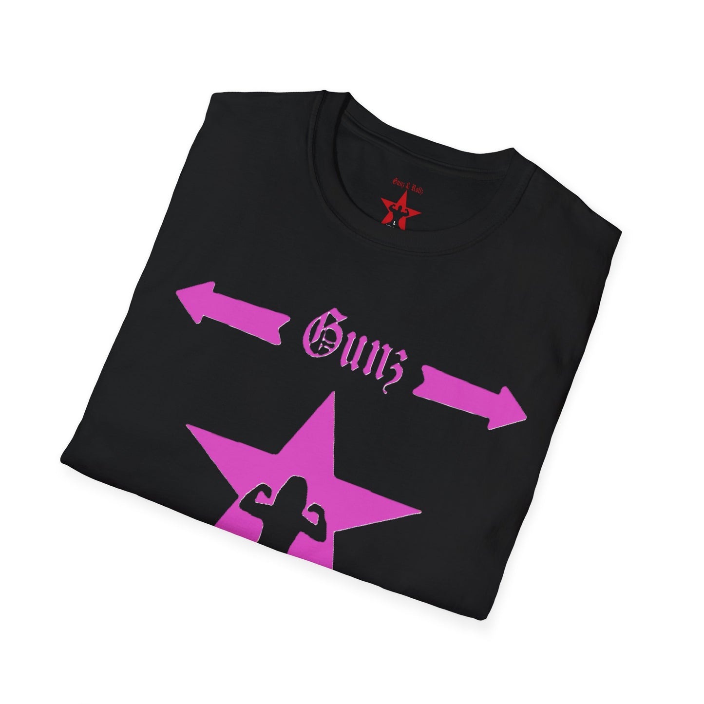 Gunz up front, Bunz in the rear Unisex Softstyle T-Shirt - Pink Graphic Tee for Fitness Enthusiasts