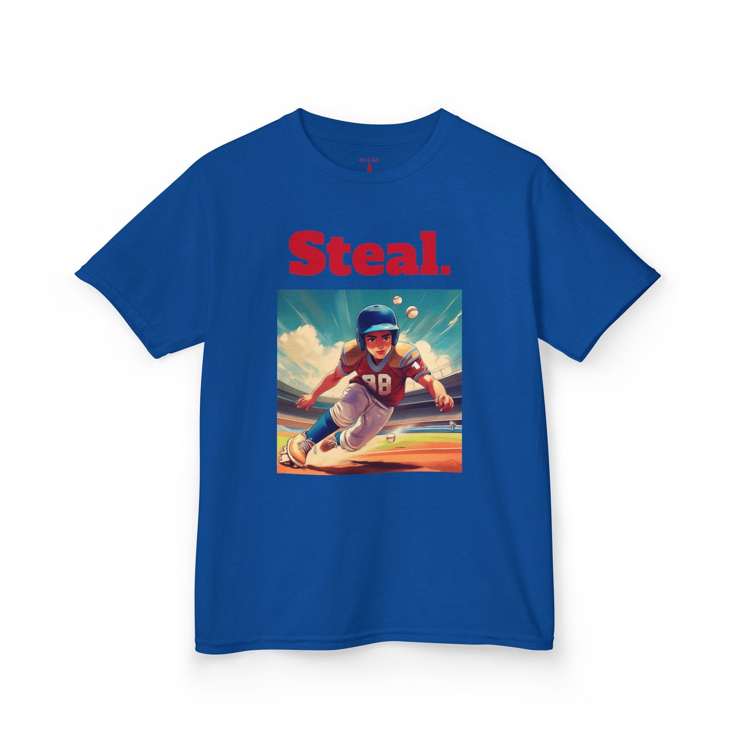 Kids Baseball “Steal” T-Shirt – Fun Graphic Tee for Active Play | Soft Heavy Cotton Shirt for Young Athletes
