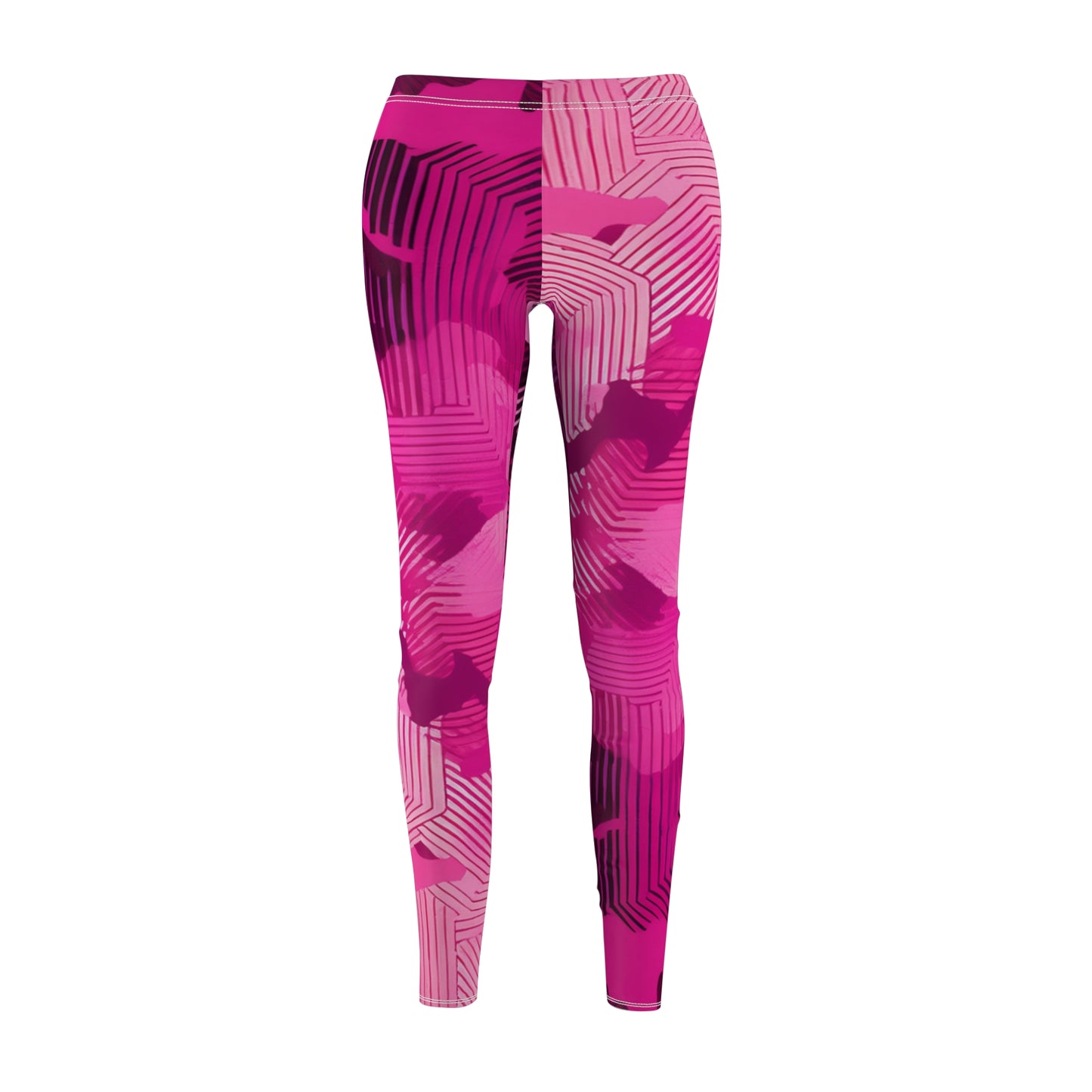 Women’s Pink Abstract Leggings – Vibrant Cut & Sew Casual Activewear | Suede Skinny Fit Yoga Pants