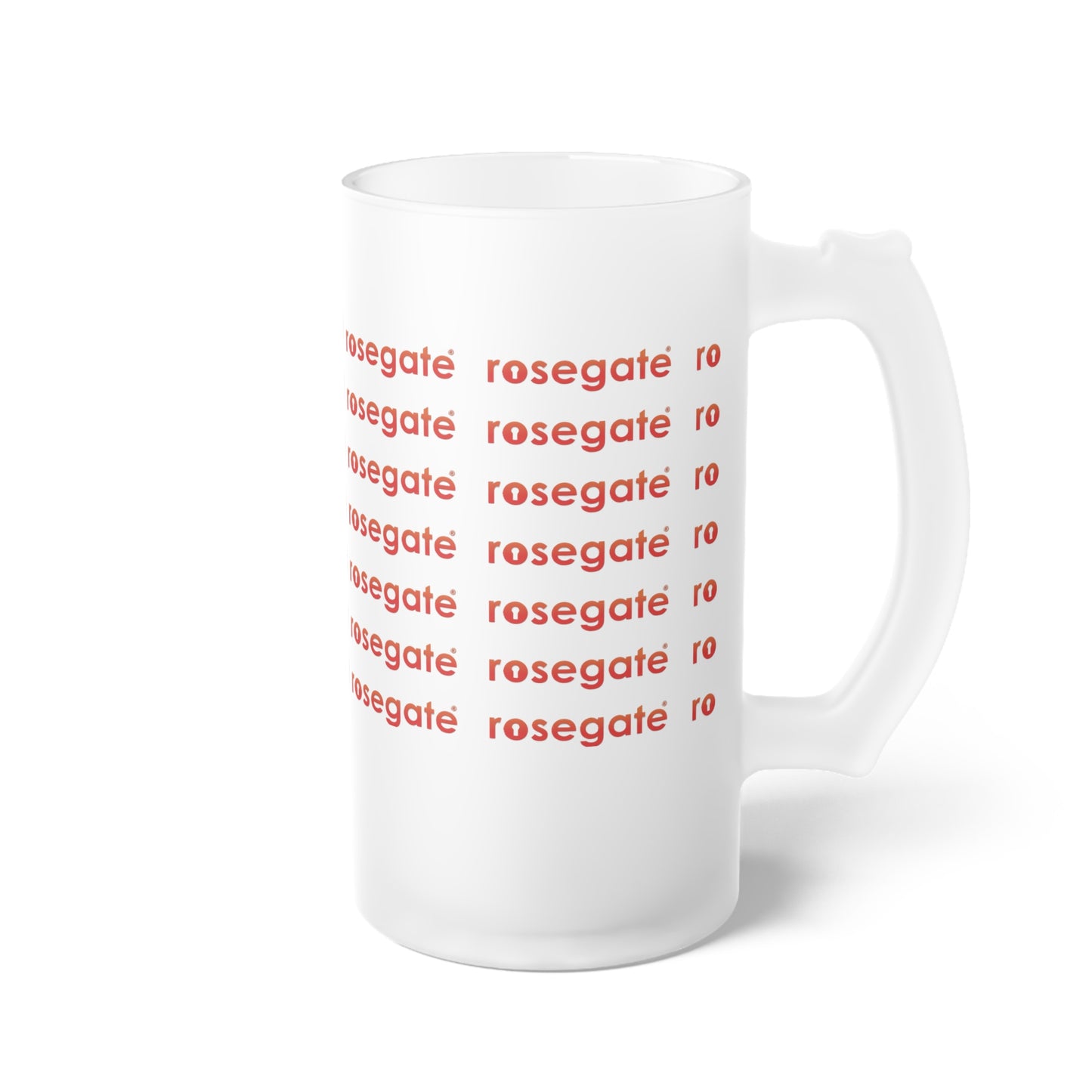 Frosted Glass Beer Mug — Rosegate Repeat Logo Cold-Drink Stein