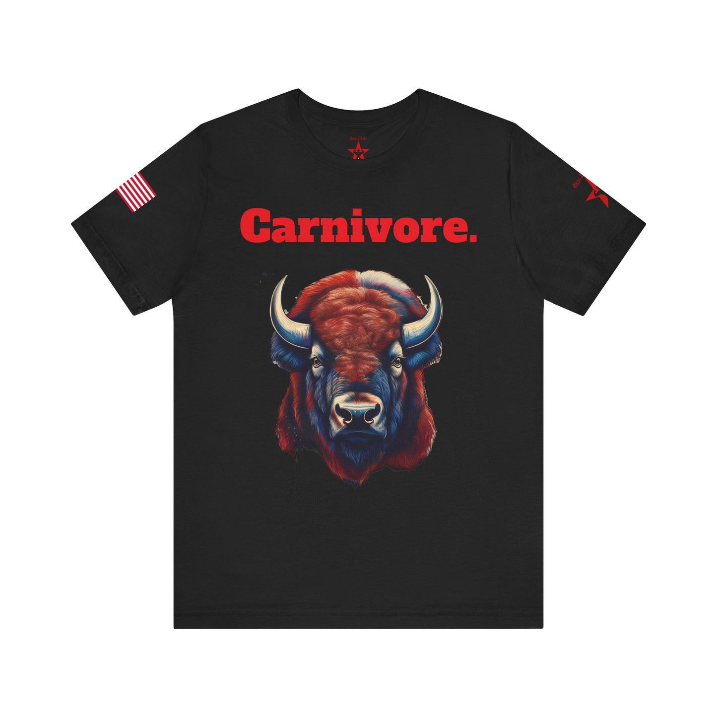 Patriotic Buffalo Carnivore Graphic Tee – Unisex Jersey Short Sleeve T-Shirt | Bold American Flag Bison Shirt