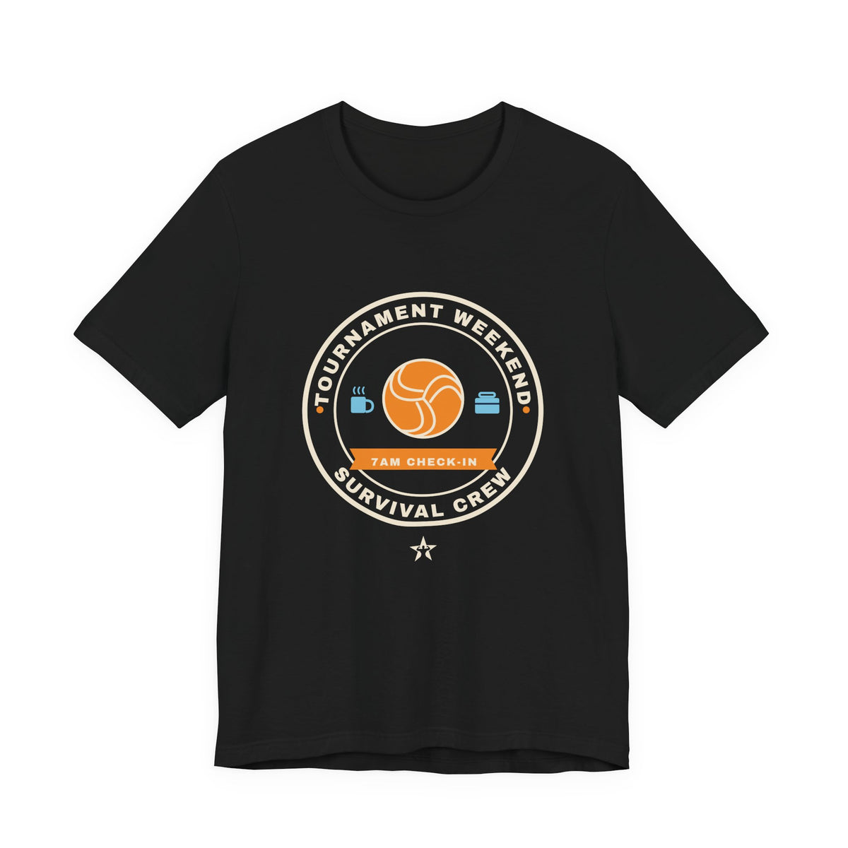 Tournament Weekend Survival Crew Volleyball t-shirt in Black, front print