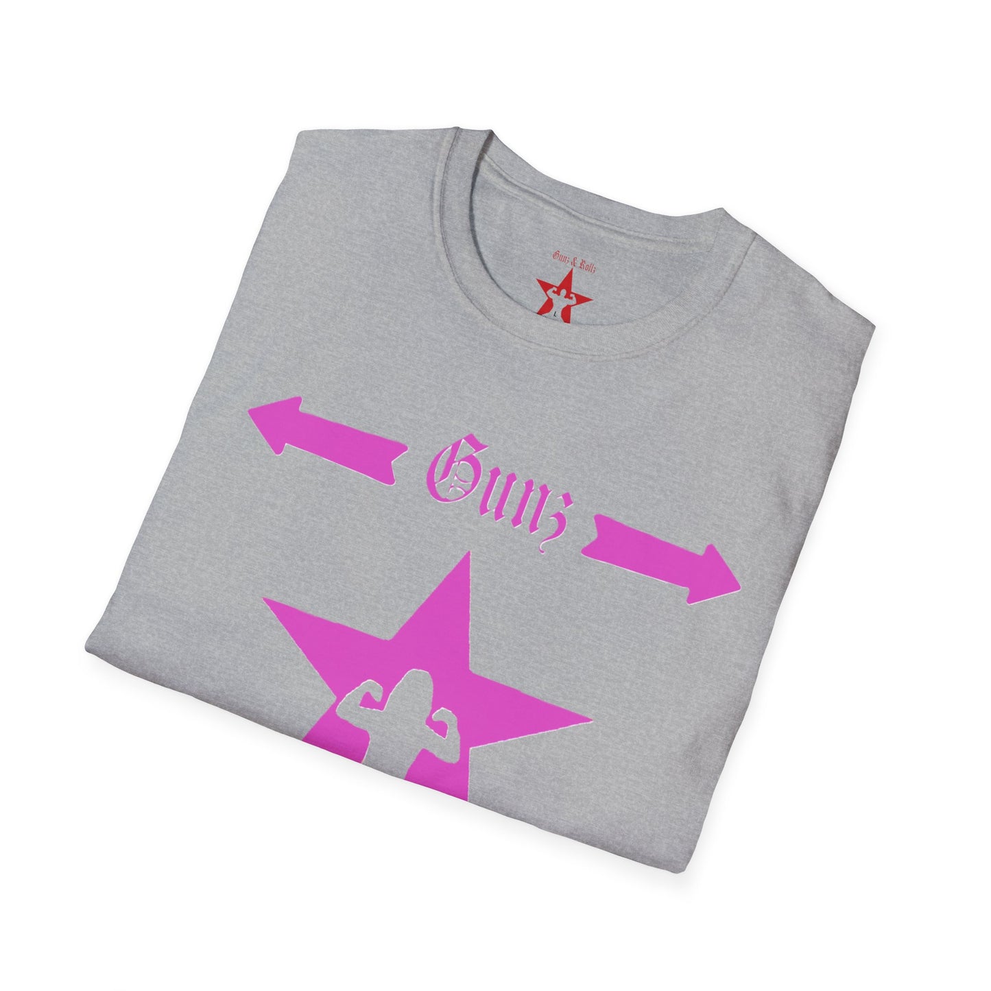 Gunz up front, Bunz in the rear Unisex Softstyle T-Shirt - Pink Graphic Tee for Fitness Enthusiasts