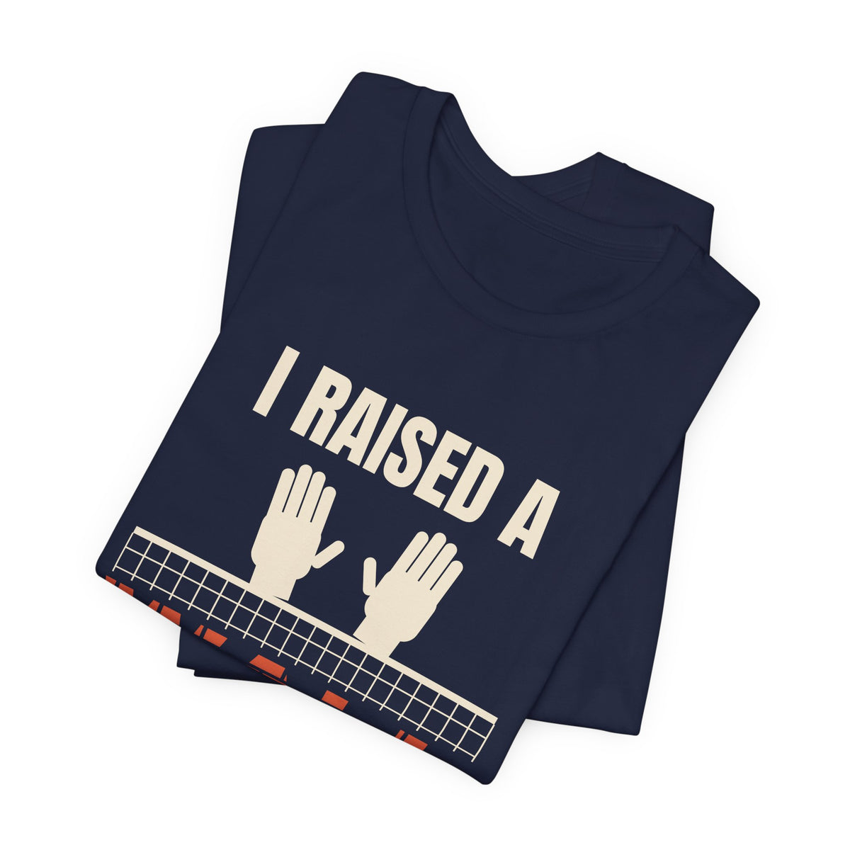 I Raised a Wall Volleyball t-shirt in Navy, folded