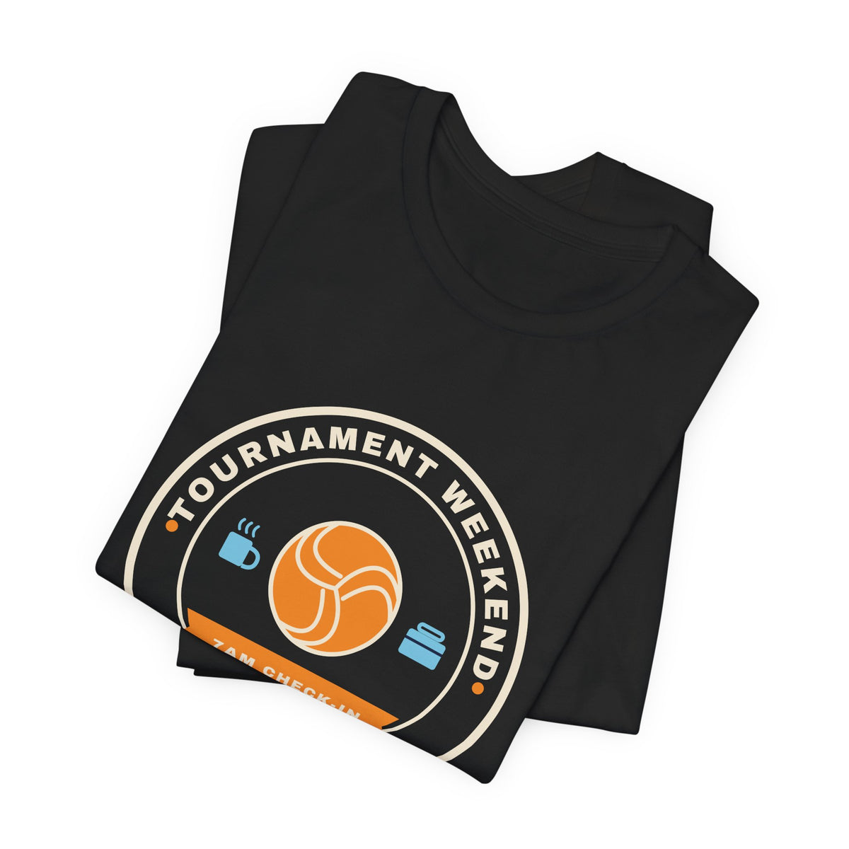 Tournament Weekend Survival Crew Volleyball t-shirt in Black, folded