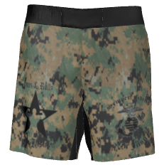 Marine Corps camo jiu jitsu shorts, front view
