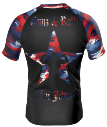 Patriotic Jiu Jitsu Rash Guard – Red, White & Blue Camo BJJ Shirt | Durable Grappling & MMA Top