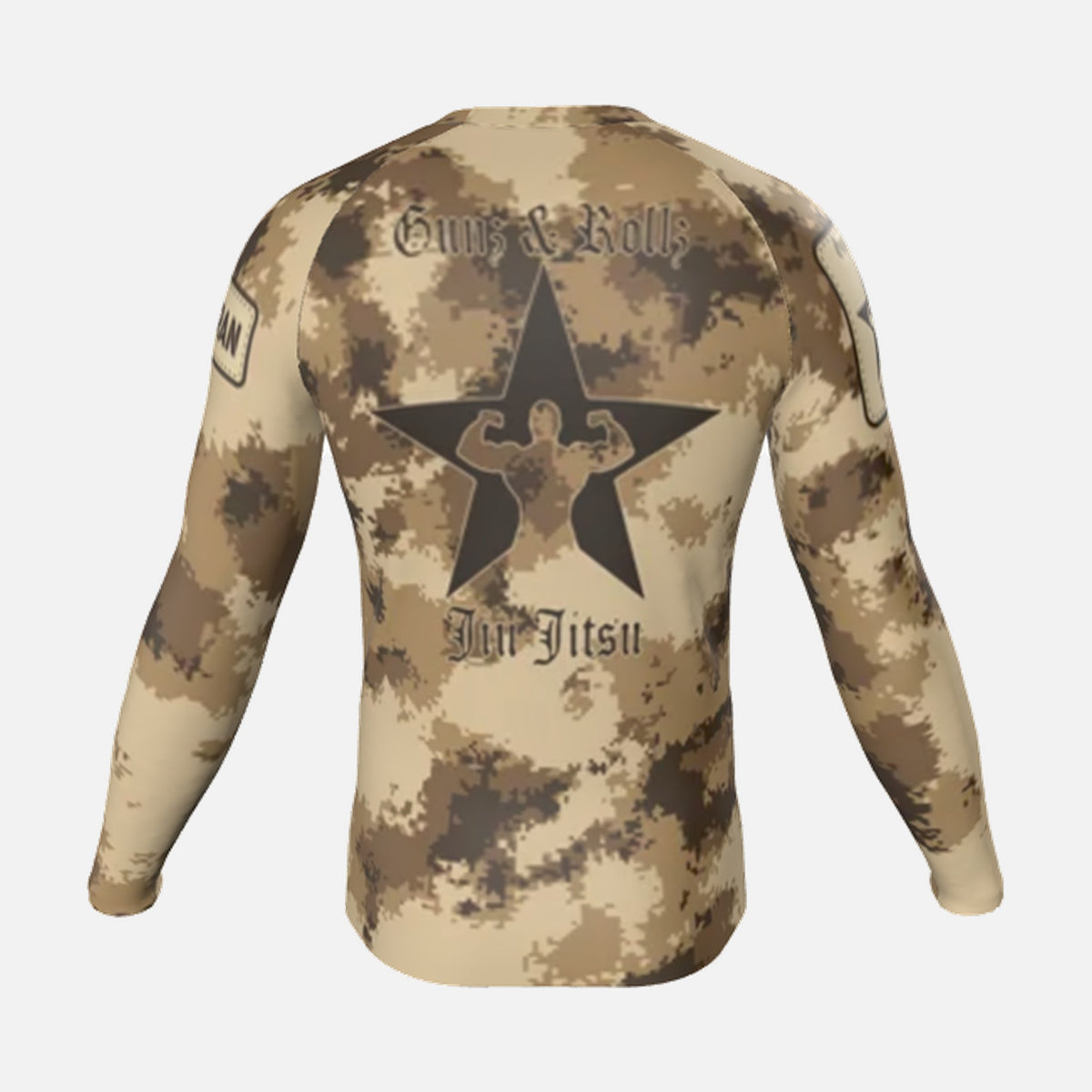 Men's Semper Flexibilis Desert digital camo rash guard, long sleeve, back
