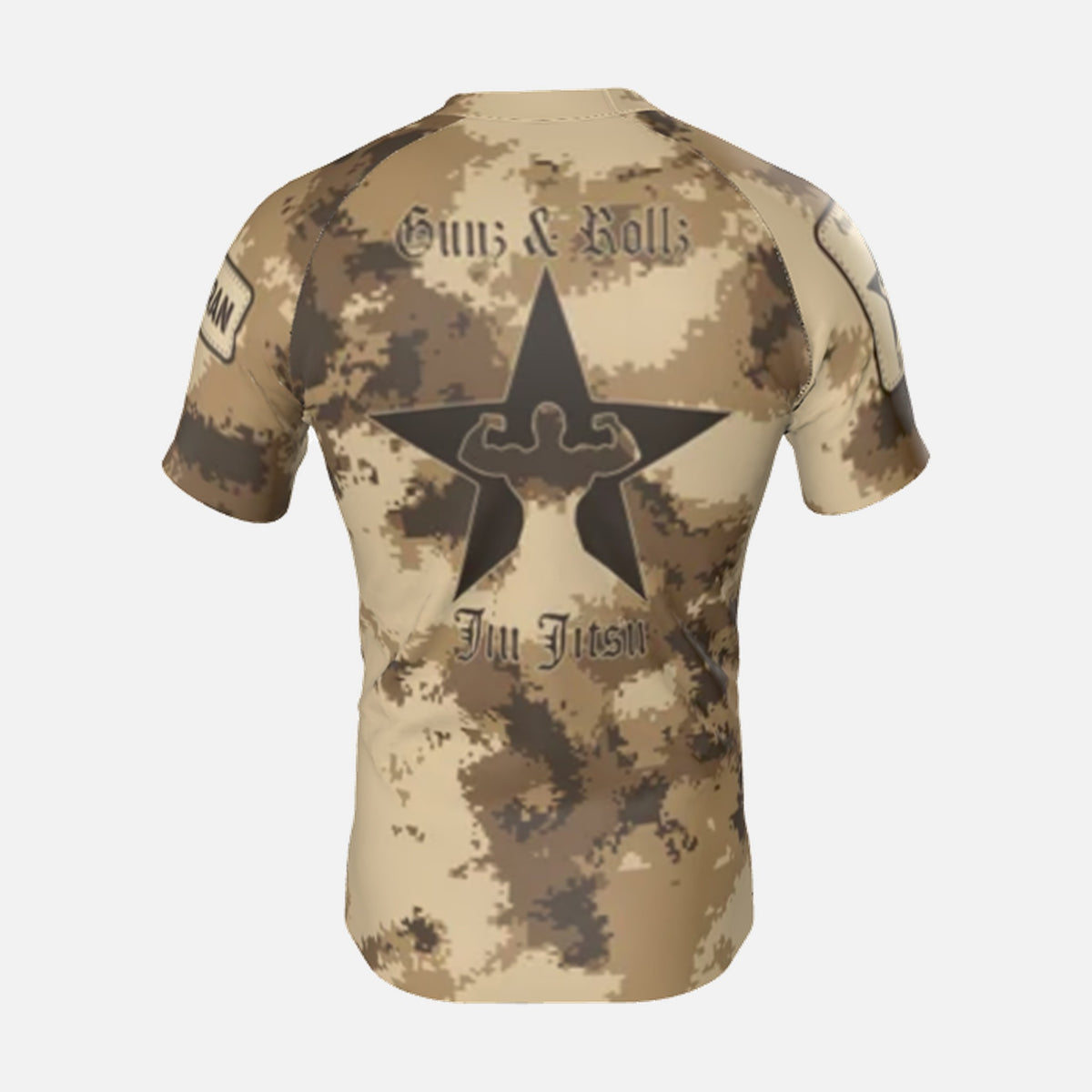 Men's Semper Flexibilis Desert digital camo rash guard, short sleeve, back