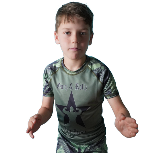 Kid’s Ranked Camo Rash Guard – Durable Youth BJJ No-Gi Shirt | Competition Martial Arts Gear