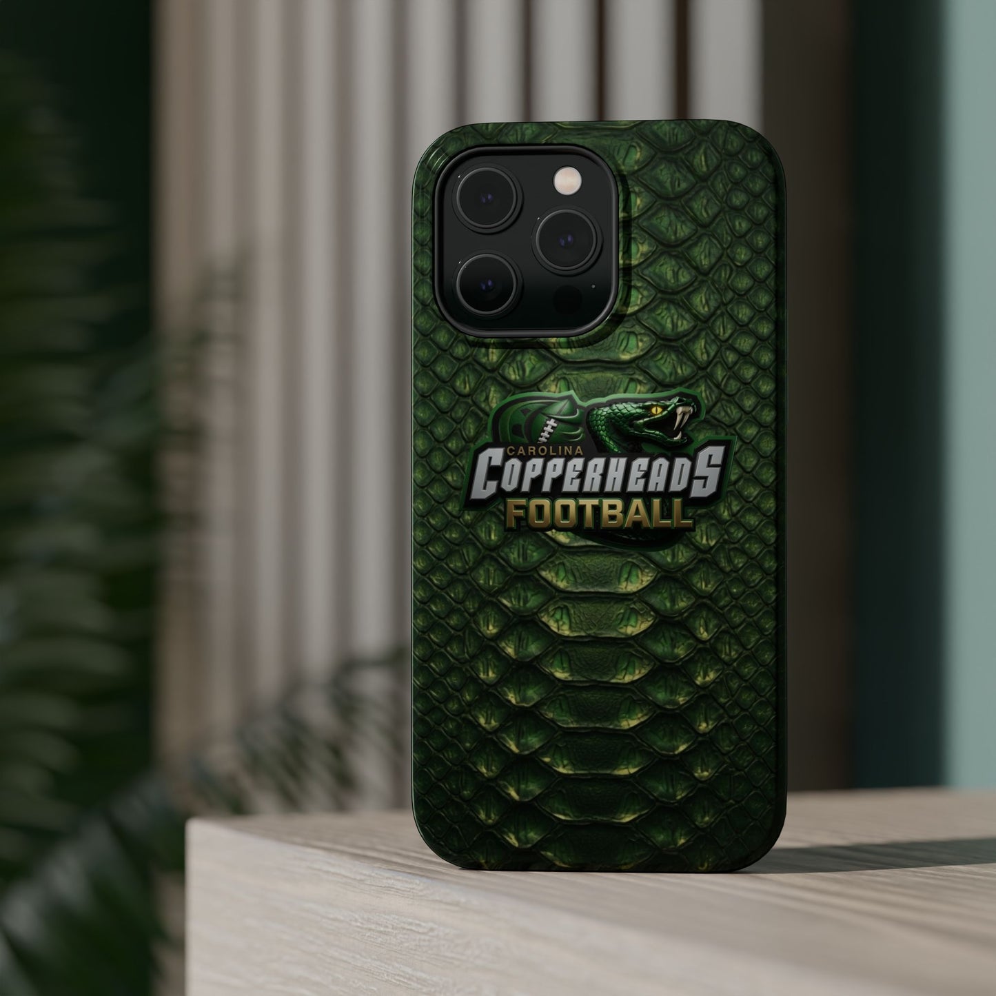 Copperheads Football Magnetic Impact-Resistant Phone Case — Green Snake Scale Design