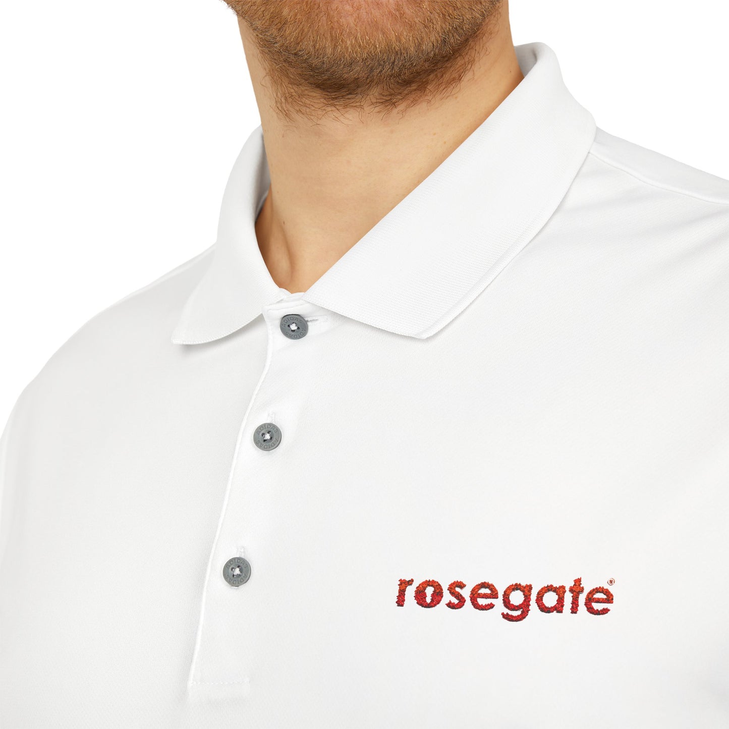 Rosegate Minimalist White Performance Polo — Embroidered Logo Golf & Work Shirt