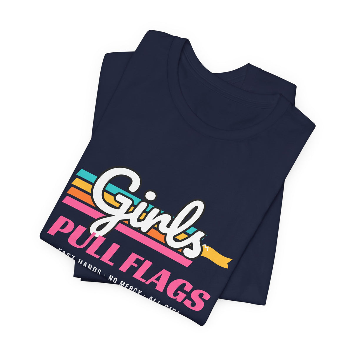 Girls Pull Flags Football t-shirt in Navy, folded