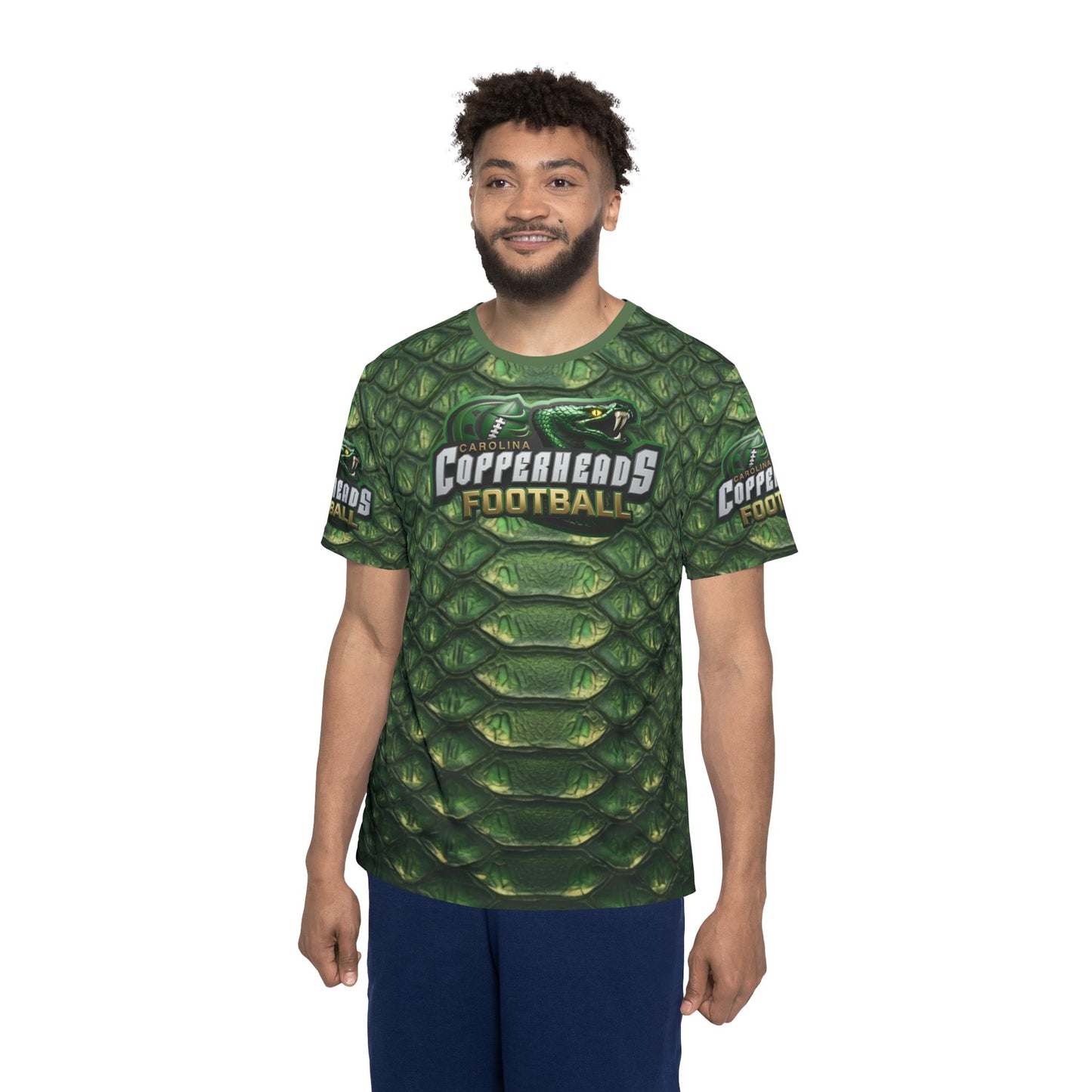 Copperheads Football Jersey – Green Snake-Scale “Fangs Out” Athletic Tee