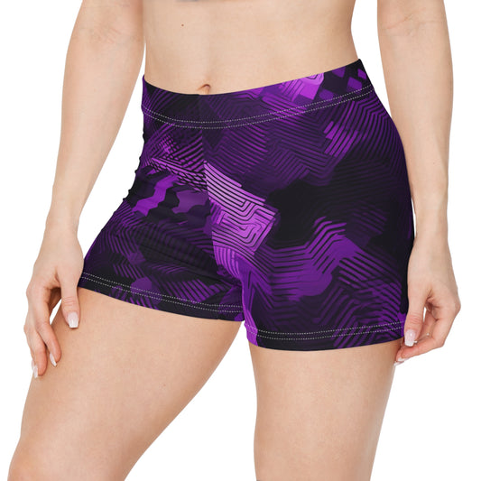 Women’s Purple Abstract Patterned Shorts – Soft Lightweight Activewear for Fitness, Beach, & Summer Style