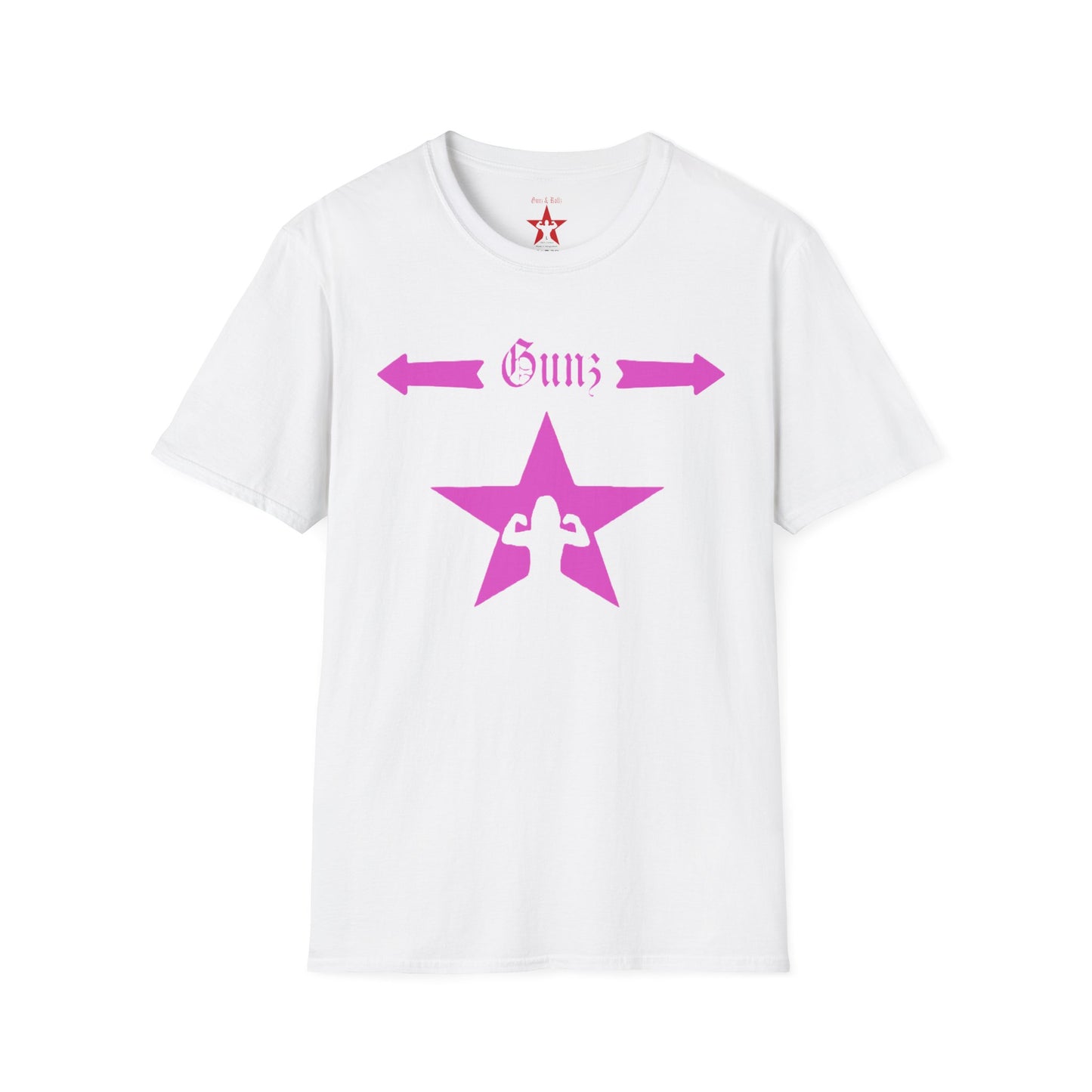 Gunz up front, Bunz in the rear Unisex Softstyle T-Shirt - Pink Graphic Tee for Fitness Enthusiasts