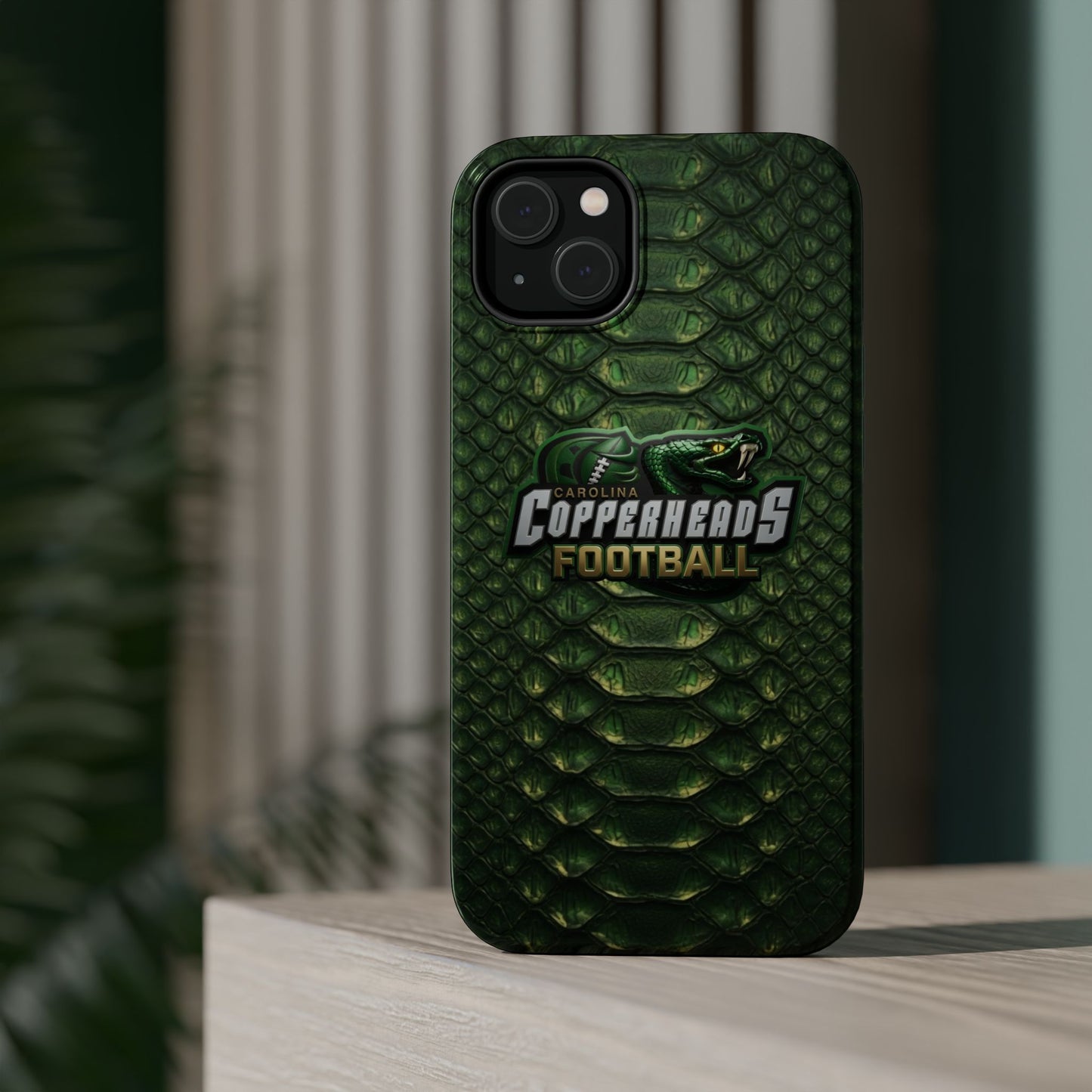 Copperheads Football Magnetic Impact-Resistant Phone Case — Green Snake Scale Design