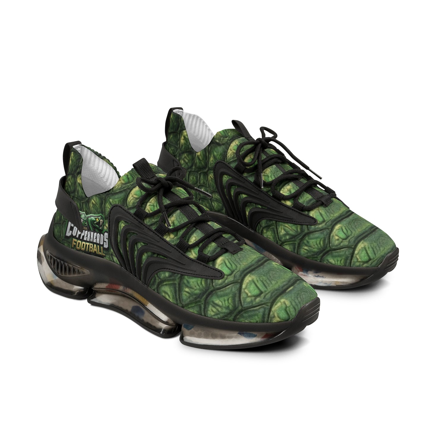Green Scales Mesh Sneakers — Men's Camouflage Reptile-Pattern Athletic Shoes