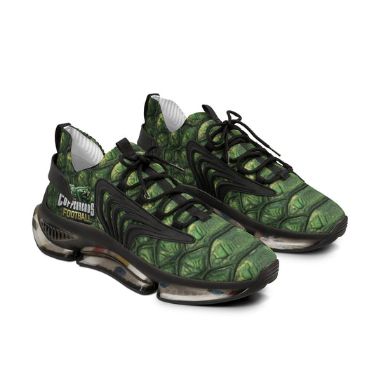Green Scales Mesh Sneakers — Men's Camouflage Reptile-Pattern Athletic Shoes