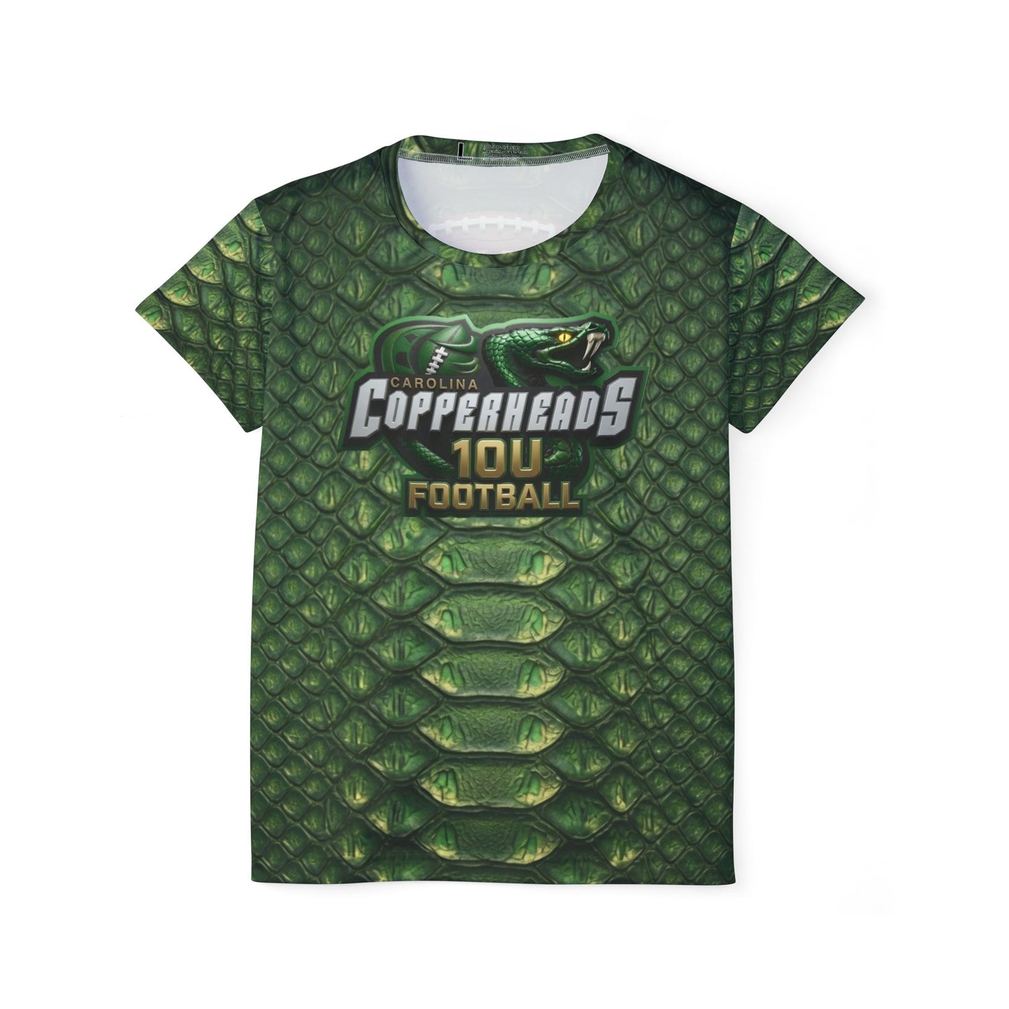 Copperheads Football Women's Jersey — Green Snake Scale 'Fangs Out' Team Tee