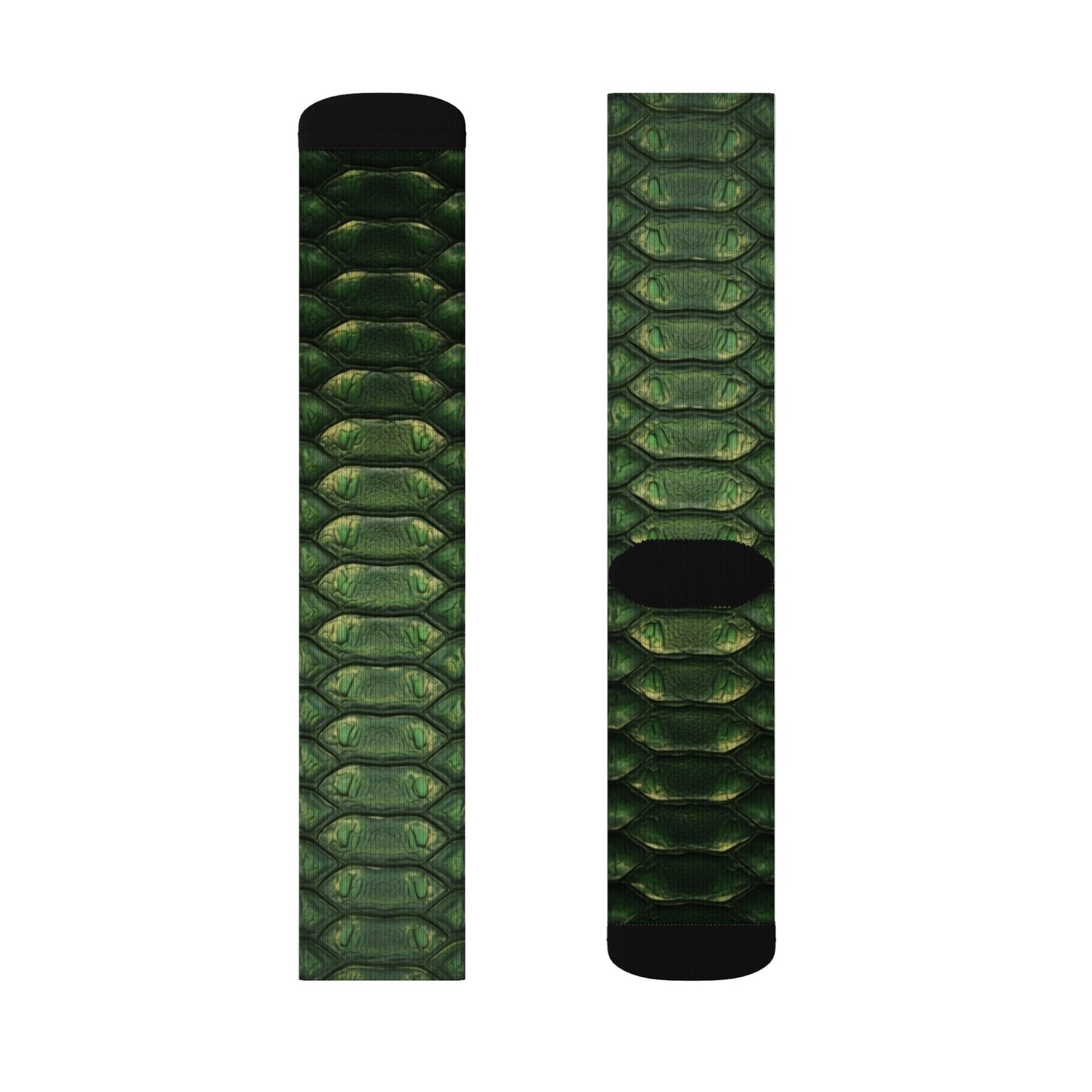 Snake Scale Sublimation Socks — Green Reptile Pattern Crew Socks