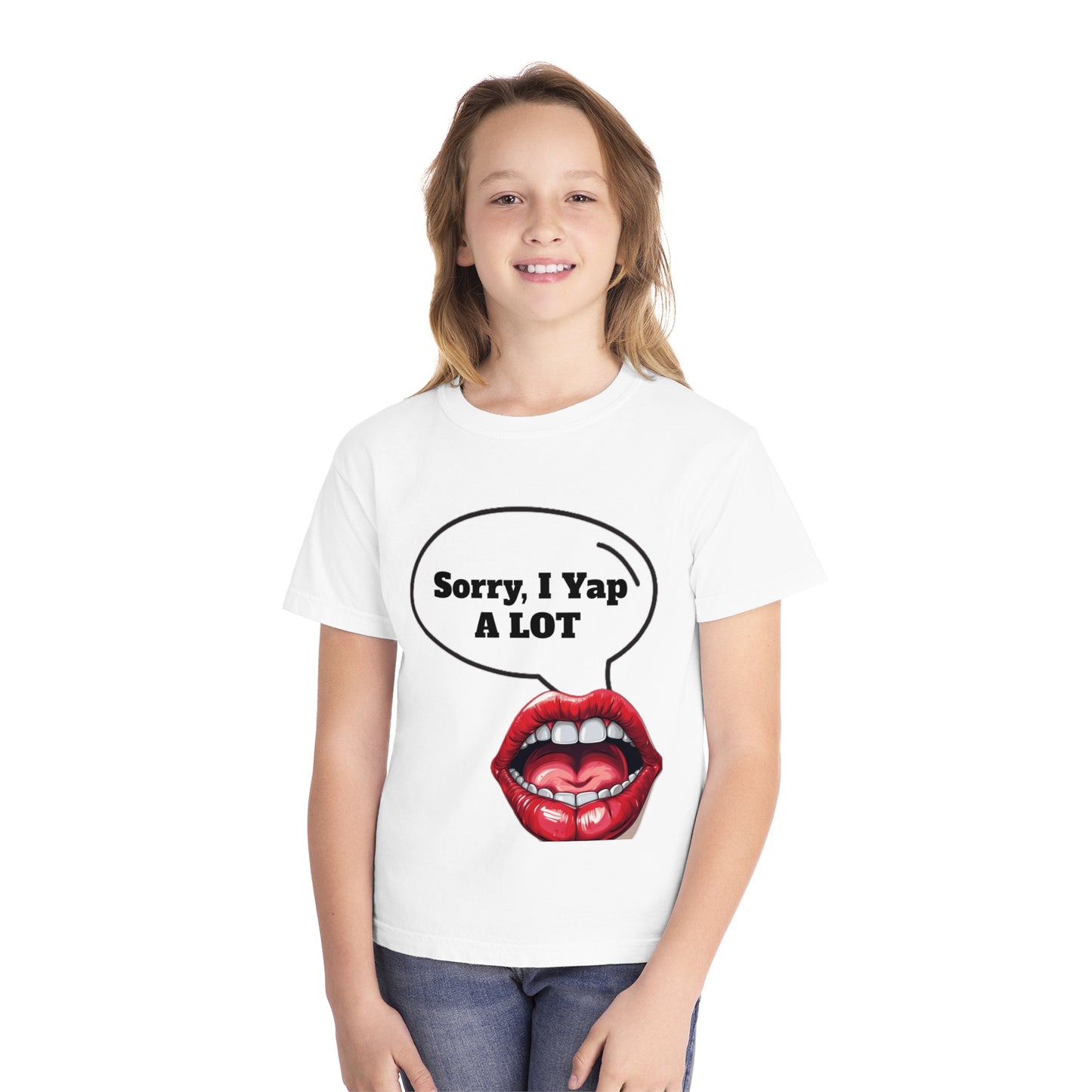 Youth “Sorry, I Yap A LOT” T-Shirt – Funny Graphic Tee for Talkative Kids | Soft Midweight Cotton Shirt