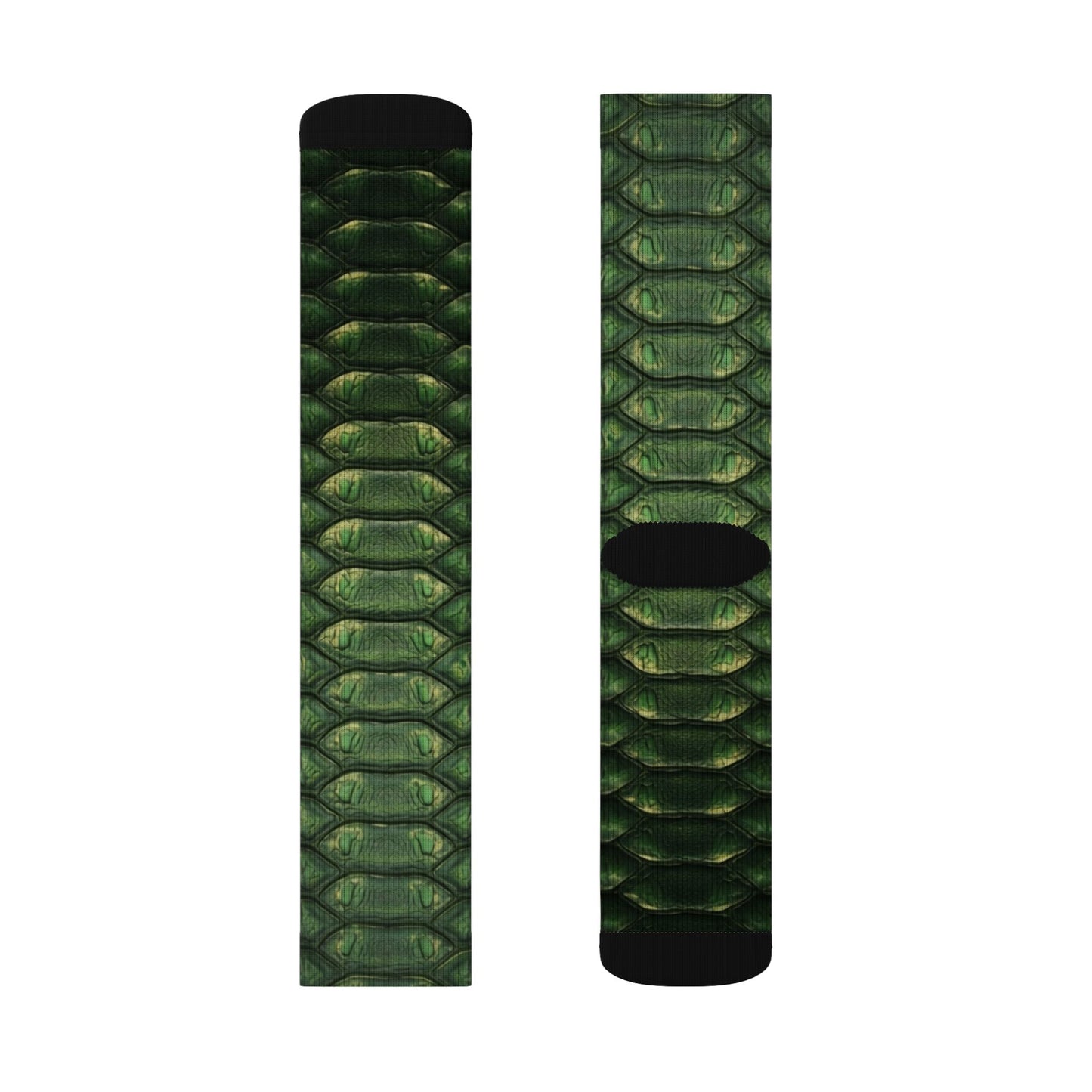 Snake Scale Sublimation Socks — Green Reptile Pattern Crew Socks