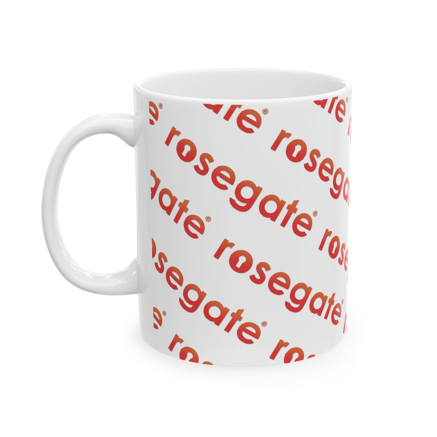Rosegate Pattern Ceramic Mug — Repeating Logo Coffee Cup (11oz, 15oz)