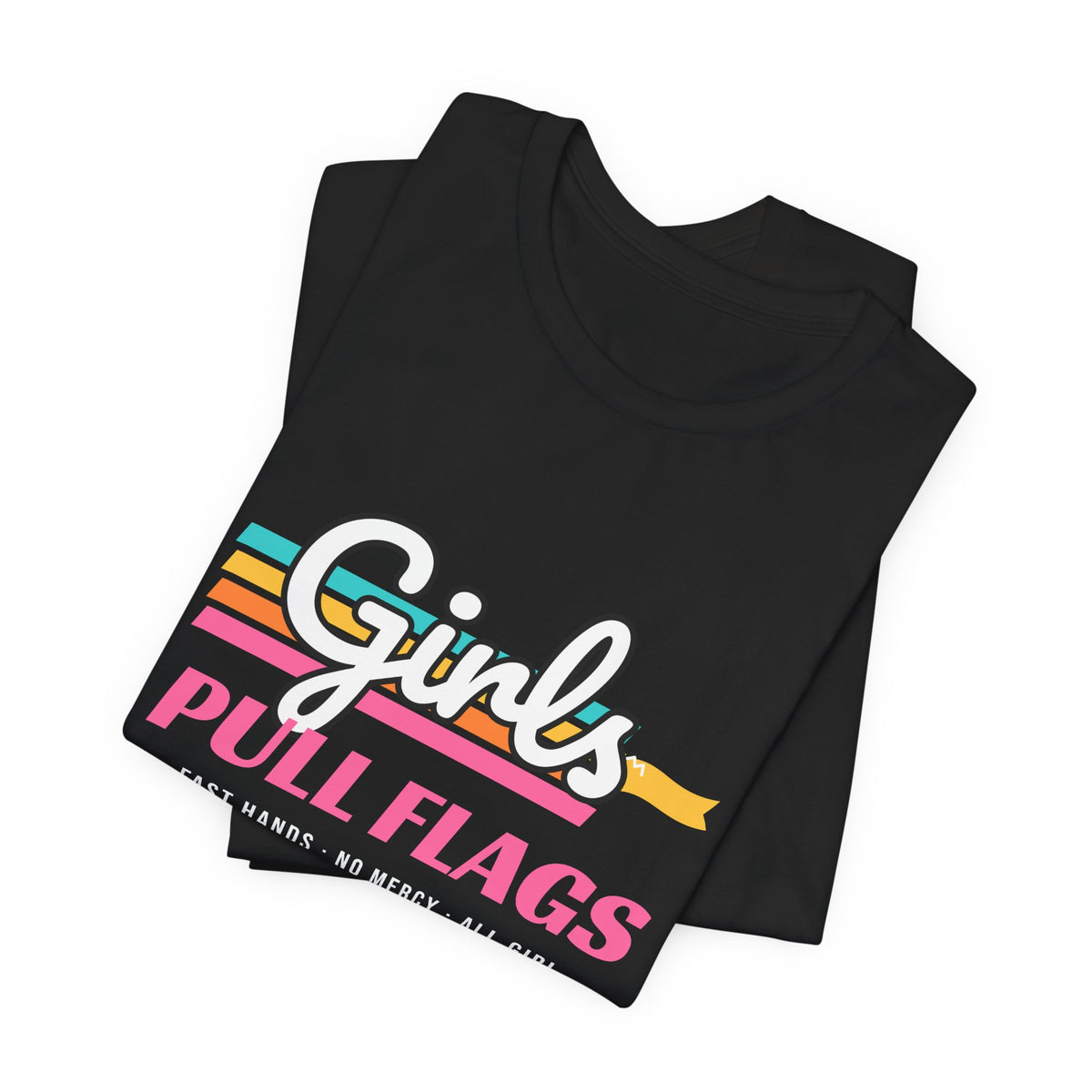 Girls Pull Flags Football t-shirt in Black, folded