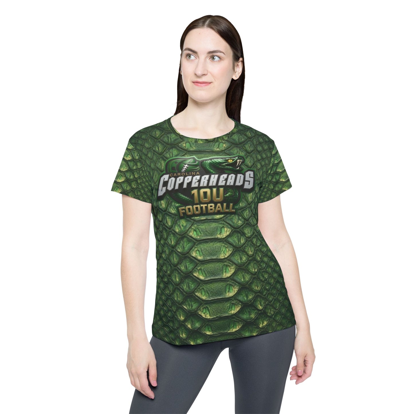 Copperheads Football Women's Jersey — Green Snake Scale 'Fangs Out' Team Tee