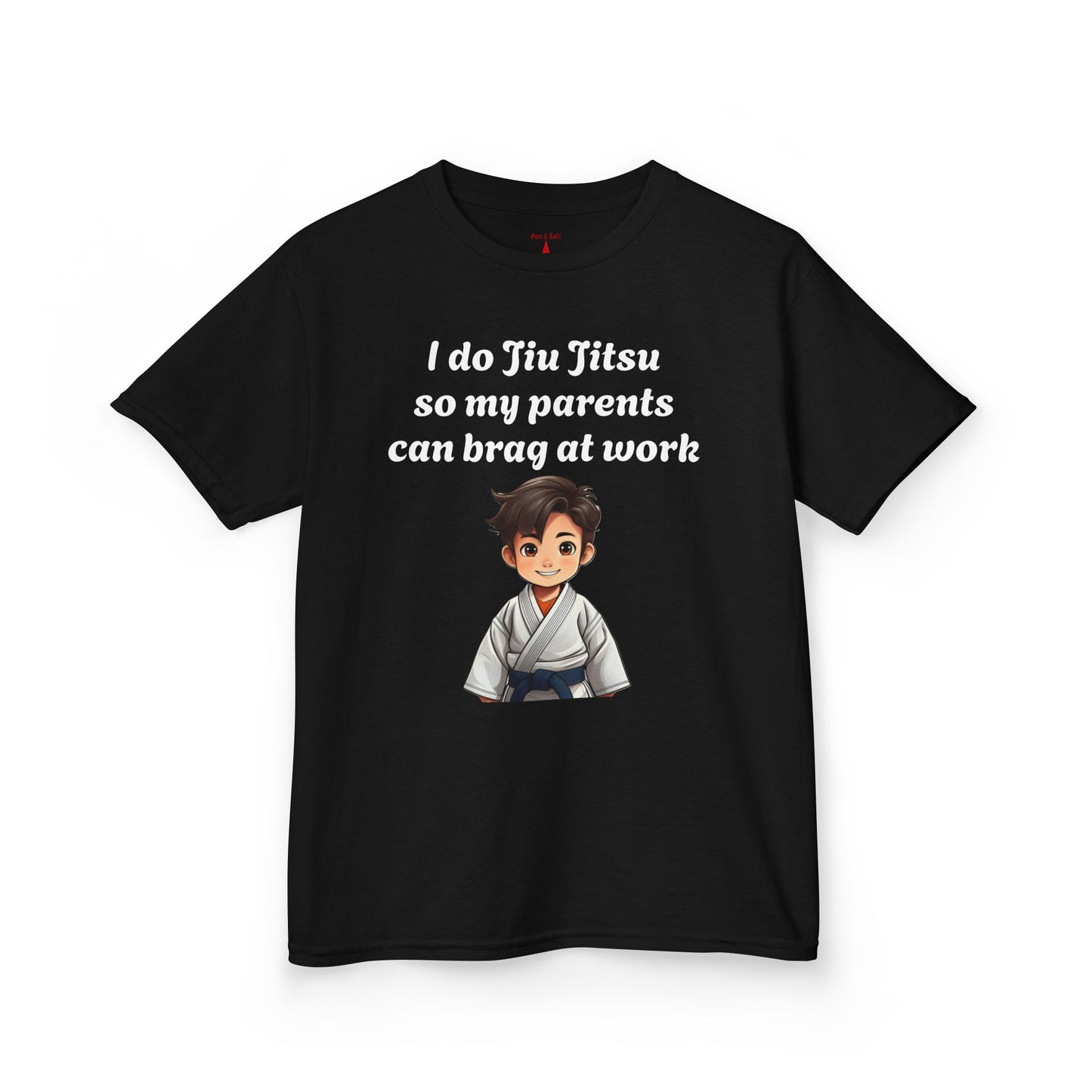 Kids “Brag-Worthy” Jiu-Jitsu Tee – I Roll So They Can Brag