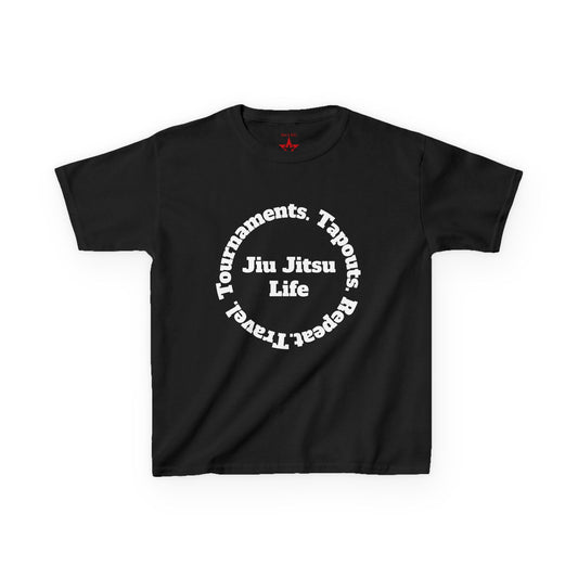 Kids “Jiu Jitsu Life” Heavy Cotton Tee – Travel, Tournaments, Tapouts, Repeat