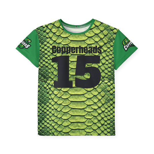 Kids Green Snake-Scale Sports Jersey — "Copperheads" Team Number 15